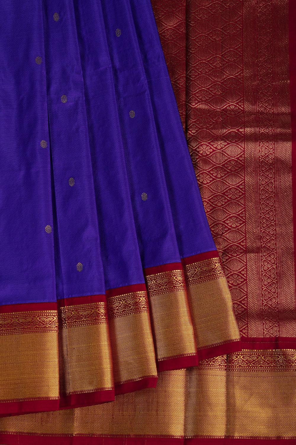 Narayanpet Silk Orchid-Blue Saree With Gold Traditional Border